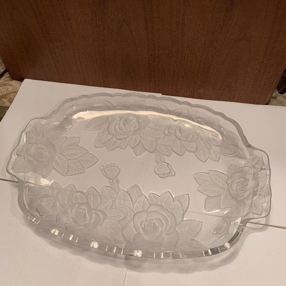 Other Pretty Clear Glass Serving Plate Tray Platter Frosted Flower